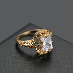 Cross-border Exclusive For Wish Best Selling Explosions European And American Style Luxury Carved Hollow Inlaid Square Zircon Copper Ring