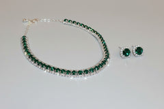 European And American Fashion High-end Retro Necklace Temperament Emerald Diamond Necklace Dress Accessories Necklace Earrings Set
