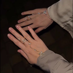 Sparkling Diamond Tassel Bracelet And Ring Integrated Light Luxury Ring Bracelet Hand Decoration Niche High-End Sweet Cool Style