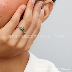 Popular Panese White Copper Electroplating Christmas Crown Star Water Drop Square Diamond Ring DIY Couple Ring Silver Copper Can Be Used