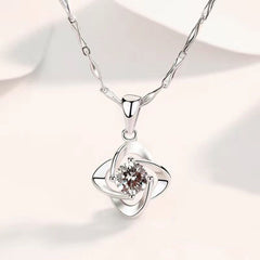 Necklace For Women, Clavicle Chain, Four-Leaf Clover Pendant, Trendy Korean Style With Moissanite, Birthday Gift For Girlfriend, White Gold-Plated Silver