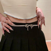 Korean Style Elegant Bow Elastic Belt Women's Spring New Vintage Classic Metal Chain Waist Chain Accessories