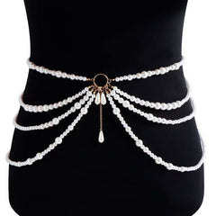 European And American Cross-Border Imitation Pearls Of Various Thicknesses Connected With Multi-Layered Tassels And Side Waist Chains, Fashionable And Sexy Body Chain Jewelry