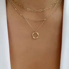Alloy Necklace Wholesale European And American Thick Chain Exaggerated Necklace Electroplated Circle Pendant Fashion Hip-Hop Personalized Women's Necklace