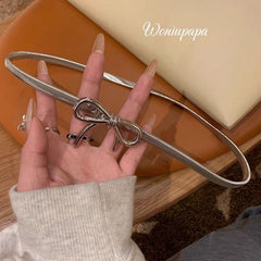 Korean Style Elegant Bow Elastic Belt Women's Spring New Vintage Classic Metal Chain Waist Chain Accessories