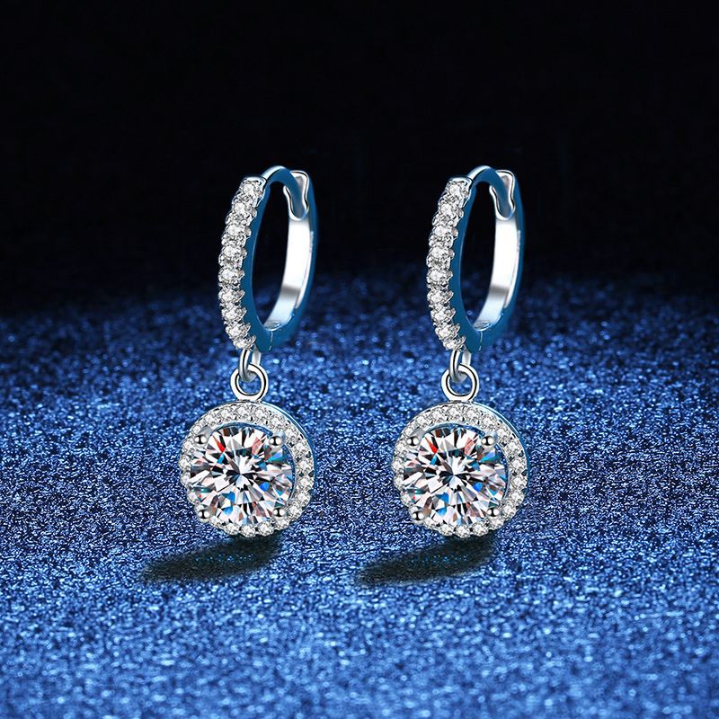 S925 Sterling Silver Earrings Women Plated Pt950 Round Buckle Moissanite Earrings 1 Karat D Color Moissanite Earrings Women
