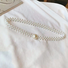 Korean Style Women's Rhinestone Pearl Waist Chain Fashion Dress Decoration Elastic Waistband Women's Floral Elastic Waist Cincher
