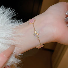 Red Riding Book Same Style Zircon Four-petal Flower Bracelet Light Luxury Simple High-end Sense Bracelet Fashion All-match Bracelet Wholesale Women
