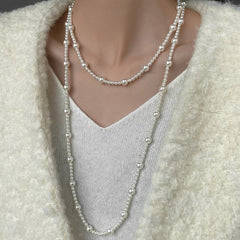 Autumn And Winter Korean Style Gentle Long Pearl Necklace Retro Fashionable Elegant Woolen Chain Light Luxury High-end Necklace Accessories