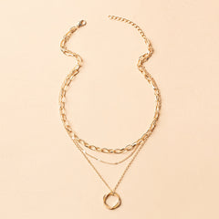 Alloy Necklace Wholesale European And American Thick Chain Exaggerated Necklace Electroplated Circle Pendant Fashion Hip-Hop Personalized Women's Necklace