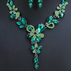 2022 Spring New European And American Retro Necklace Earrings Two-piece Flower Crystal Double Flower Factory Direct Sales