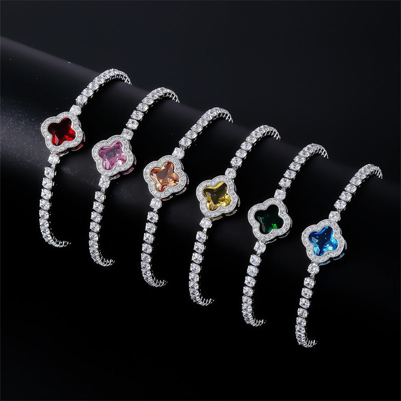 Sweet And Fresh New Copper Inlaid Zircon Lucky Petal Bracelet Women's Fashion High-end Jewelry Yiwu Wholesale