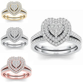 Hecheng Cross-border Best Selling Ring Love Fashion Two-piece Ring Diamond Halo Ring Factory Direct Wholesale