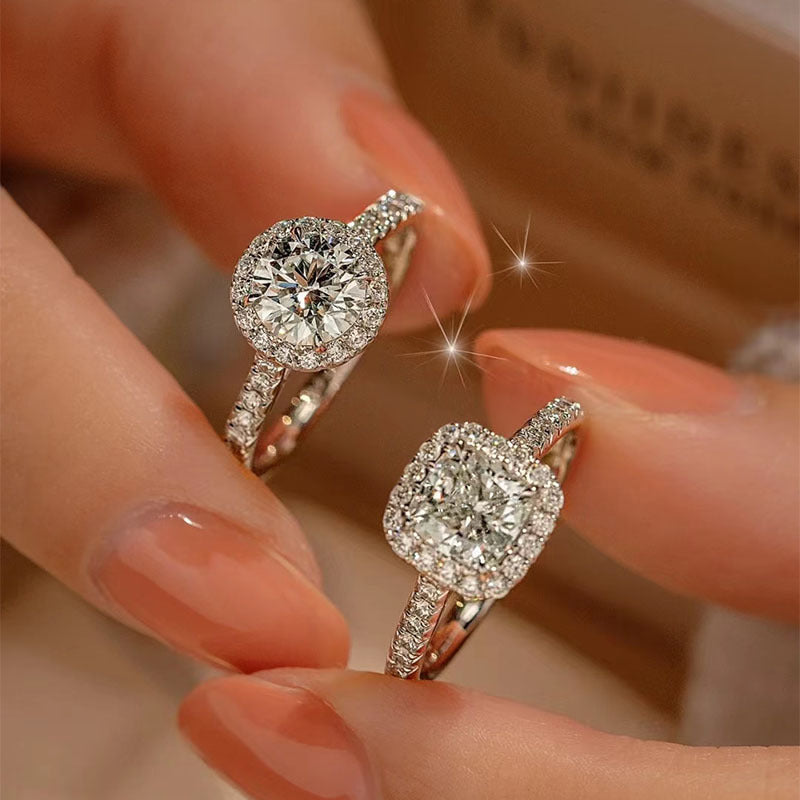 Douyin Live Broadcast Hot Selling S925 Silver Classic Small Sugar Cube One Carat Simulated Diamond Princess Square Bag Live Ring For Women