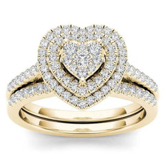 Hecheng Cross-border Best Selling Ring Love Fashion Two-piece Ring Diamond Halo Ring Factory Direct Wholesale