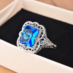 Zhen Rong Wish Cross-border E-commerce Best Selling New 925 Plated Silver Diamond Sapphire Ring European And American Engagement Ring