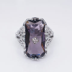 Zhen Rong Wish Best Selling Inlaid Chamfered Rectangular Amethyst Princess Ring European And American Hollow Through Flower Female Finger Ring