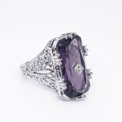Zhen Rong Wish Best Selling Inlaid Chamfered Rectangular Amethyst Princess Ring European And American Hollow Through Flower Female Finger Ring