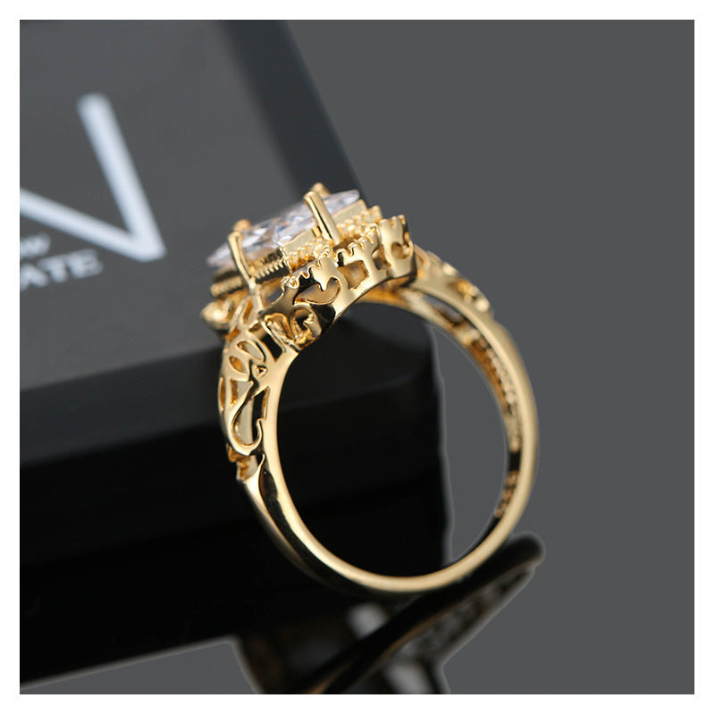 Cross-border Exclusive For Wish Best Selling Explosions European And American Style Luxury Carved Hollow Inlaid Square Zircon Copper Ring