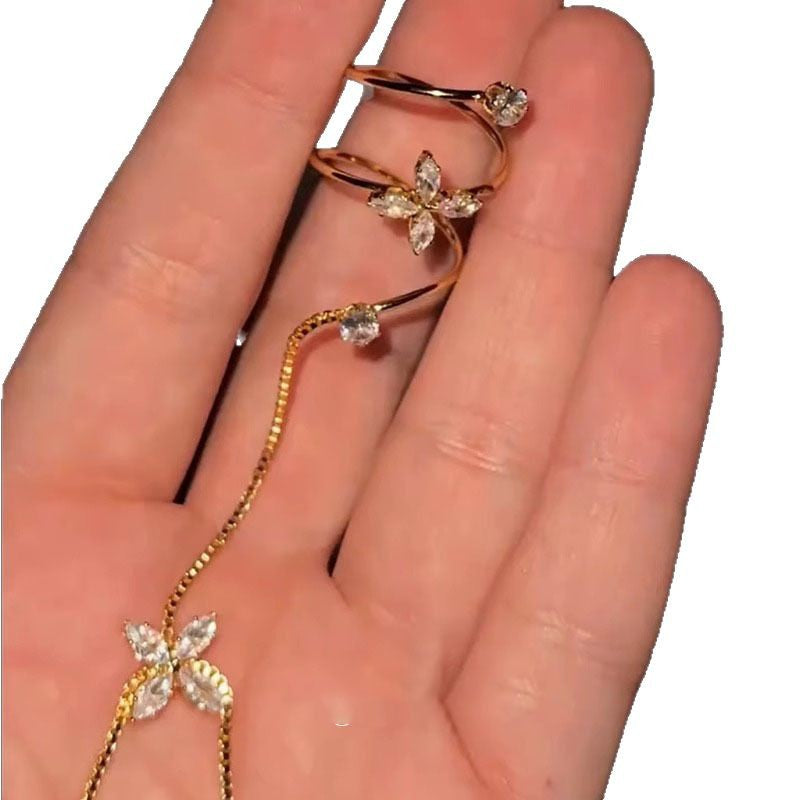 Sparkling Diamond Tassel Bracelet And Ring Integrated Light Luxury Ring Bracelet Hand Decoration Niche High-End Sweet Cool Style