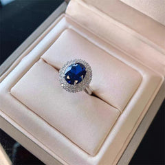 Sapphire Set Ring Necklace Earrings Three-piece Set Tanzanite European And American Elegant Light Luxury Women's Pendant All-match Jewelry