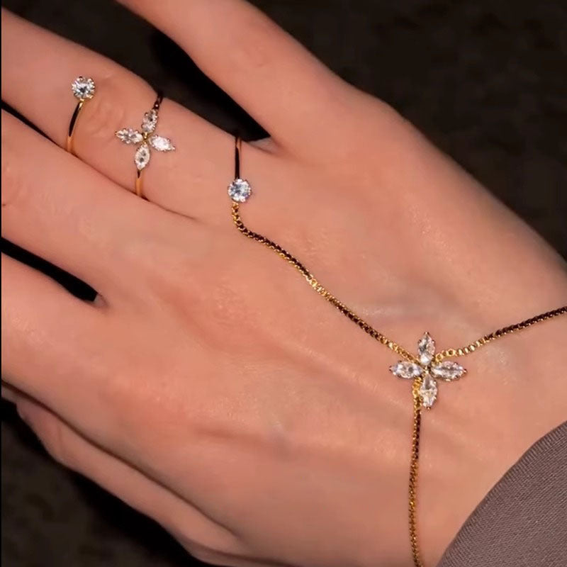 Sparkling Diamond Tassel Bracelet And Ring Integrated Light Luxury Ring Bracelet Hand Decoration Niche High-End Sweet Cool Style