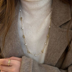 Autumn And Winter Korean Style Gentle Long Pearl Necklace Retro Fashionable Elegant Woolen Chain Light Luxury High-end Necklace Accessories