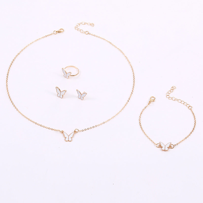 White Butterfly Drop Glaze Necklace, Exquisite, Simple And Versatile, Niche Fashion, High-End Clavicle Chain, Elegant Necklace Set