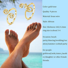 Adjustable Zircon Women's Foot Ring Set Open Toe Ring Summer Seaside Beach Foot Jewelry Real Gold Plated