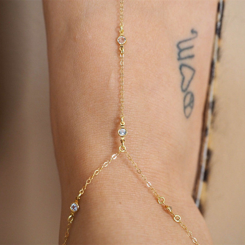 European And American Cross-border Jewelry Exquisite Crystal Foot Footwear Women's All-match Simple Thin Chain Transparent Rhinestone Anklet