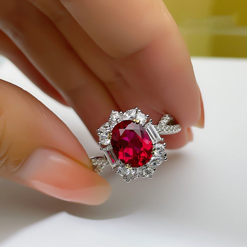 Live New High-set 3 Karat Artificial Ruby Ring Inlaid With Seiko Simple And Generous Opening Color Treasure Ring For Women