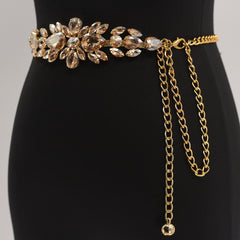 Women Rhinestone Inlay Metal Chain Belt Decoration High Waist Chain Fashion Skirt Dress Evening Dress Accessories