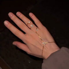 Sparkling Diamond Tassel Bracelet And Ring Integrated Light Luxury Ring Bracelet Hand Decoration Niche High-End Sweet Cool Style