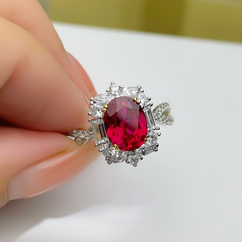 Live New High-set 3 Karat Artificial Ruby Ring Inlaid With Seiko Simple And Generous Opening Color Treasure Ring For Women
