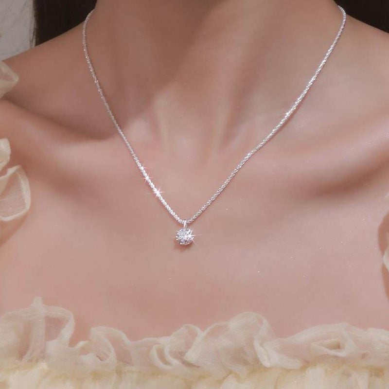 New Arrival White Diamond Sparkling Necklace Women's All-Match Starling Clavicle Chain Ins Style Advanced Sense Niche Light Luxury