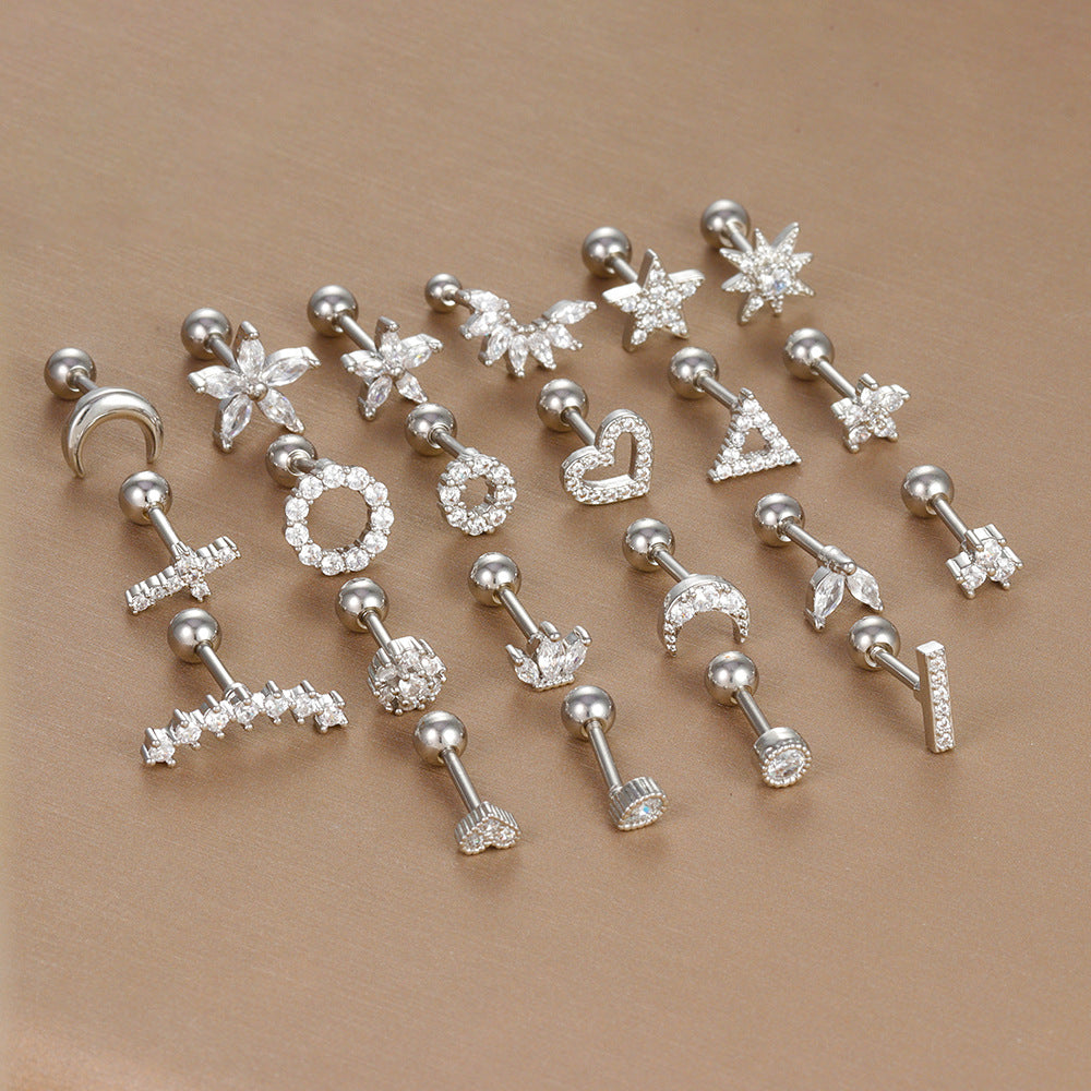 Cross-border Hot Puncture Jewelry Stainless Steel Ear Nail Zircon Ball Screw Small Ear Nail Women Light Luxury Ear Accessories Wholesale