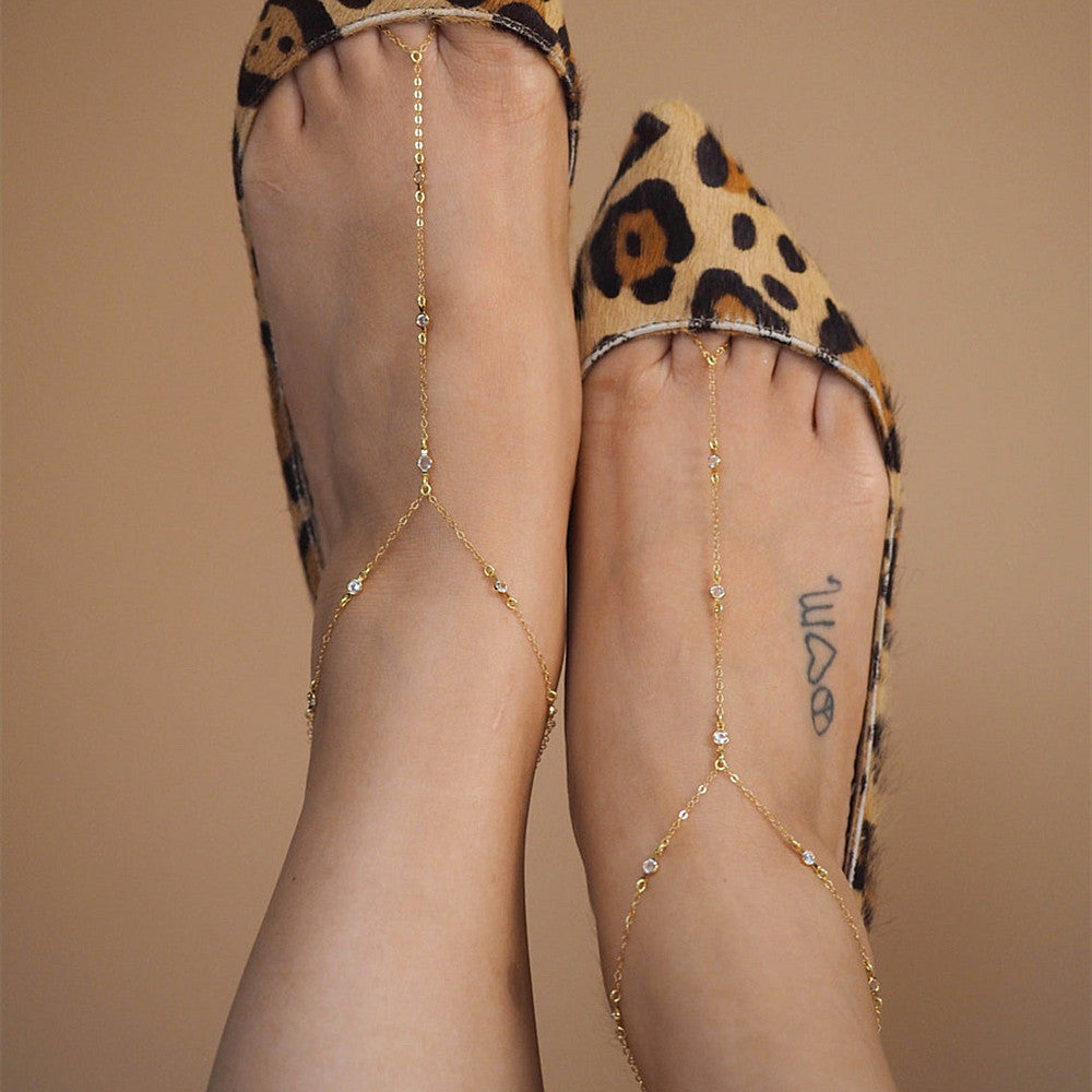 European And American Cross-border Jewelry Exquisite Crystal Foot Footwear Women's All-match Simple Thin Chain Transparent Rhinestone Anklet