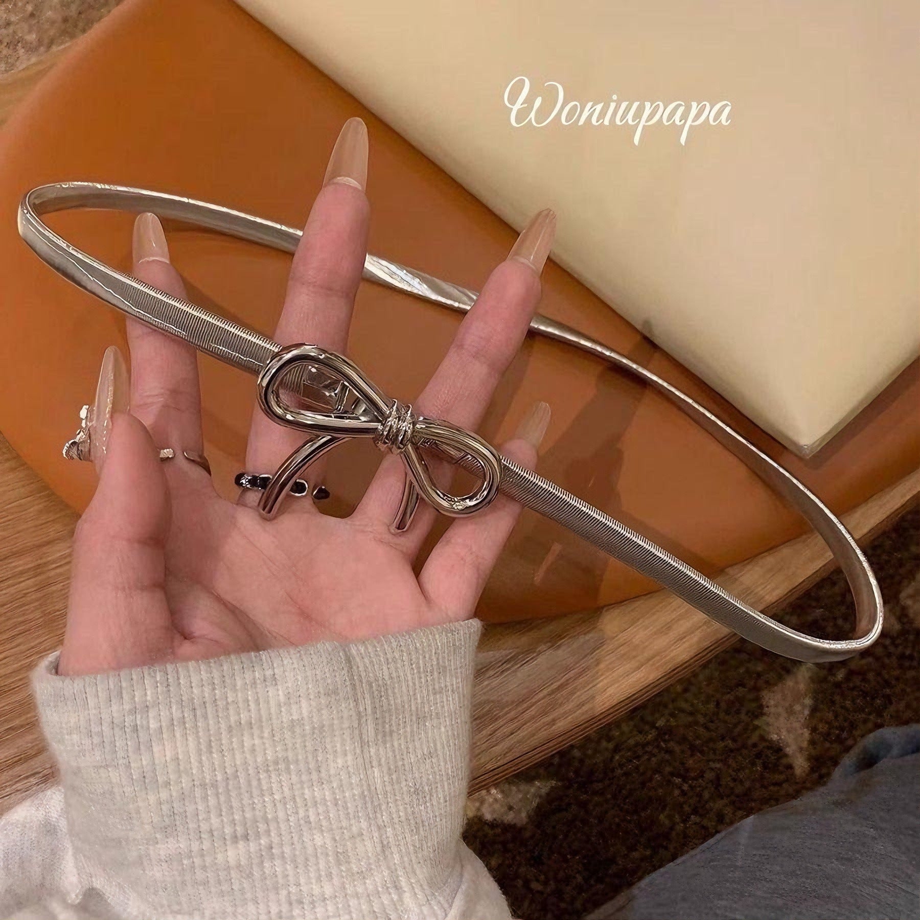 Korean Style Elegant Bow Elastic Belt Women's Spring New Vintage Classic Metal Chain Waist Chain Accessories