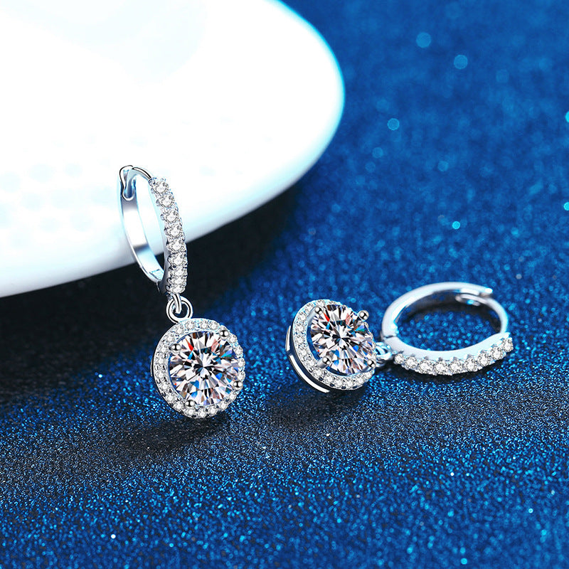 S925 Sterling Silver Earrings Women Plated Pt950 Round Buckle Moissanite Earrings 1 Karat D Color Moissanite Earrings Women