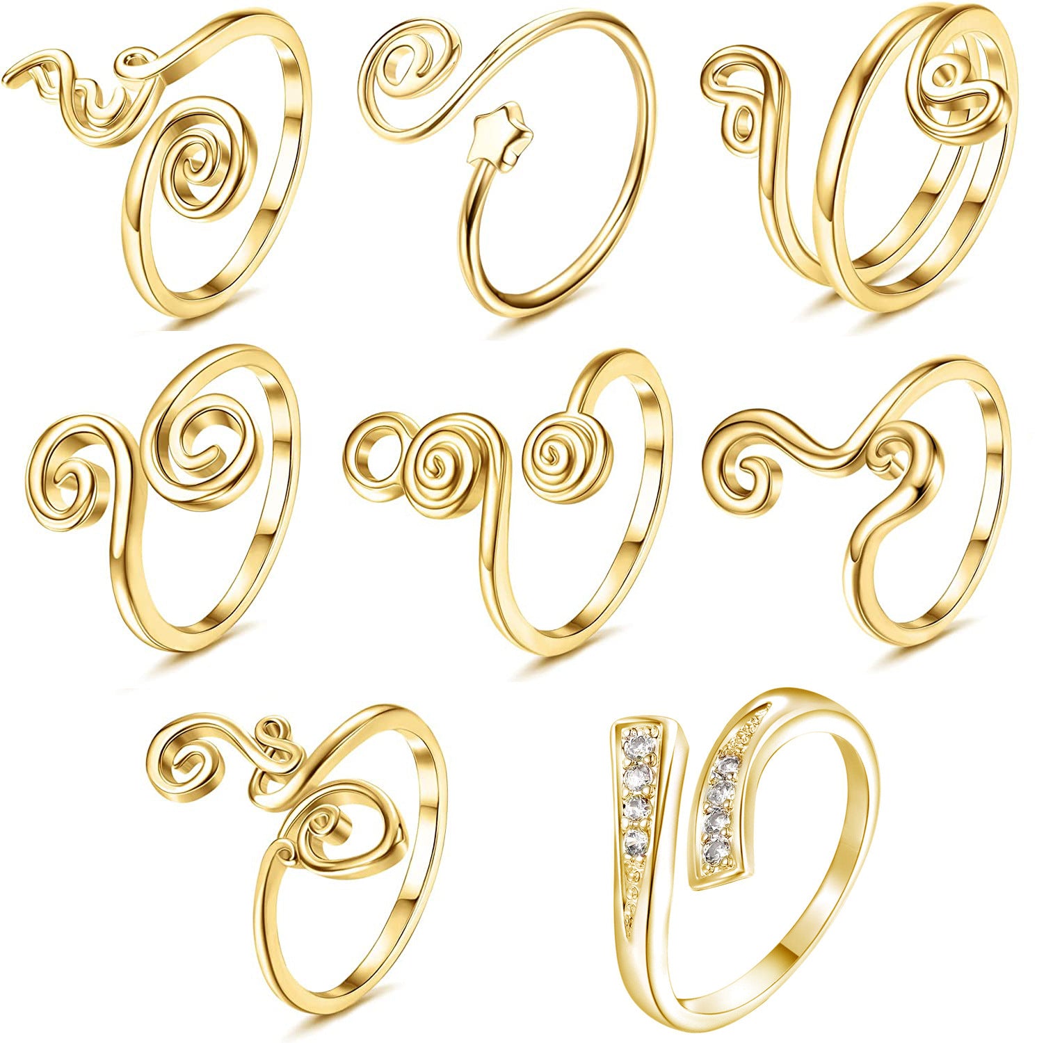Adjustable Zircon Women's Foot Ring Set Open Toe Ring Summer Seaside Beach Foot Jewelry Real Gold Plated