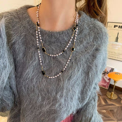 Autumn And Winter Korean Style Gentle Long Pearl Necklace Retro Fashionable Elegant Woolen Chain Light Luxury High-end Necklace Accessories