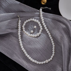 ABS Pearl Jewelry Suit Women Necklace Earrings Bracelet Three-piece Set Mother Gift Beautiful Wedding Photo Accessories