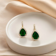 Water Drop Green Zircon Micro-Paved Necklace And Earrings Set, Light Luxury, Personalized Temperament Earrings And Necklace Combination