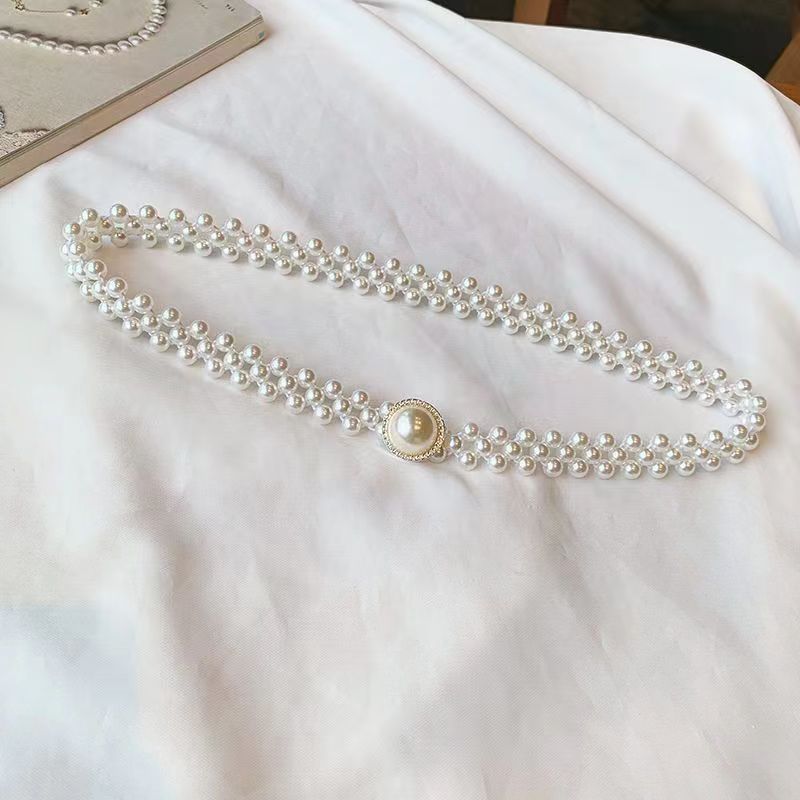 Korean Style Women's Rhinestone Pearl Waist Chain Fashion Dress Decoration Elastic Waistband Women's Floral Elastic Waist Cincher