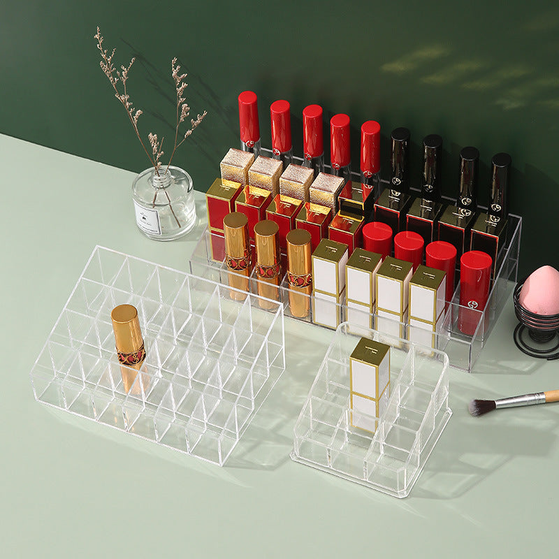 Lipstick Display Rack Organizer Box Girls Desktop Transparent Lipstick Rack Bedroom Storage Rack Plastic Cosmetics Storage Box