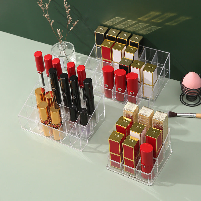 Lipstick Display Rack Organizer Box Girls Desktop Transparent Lipstick Rack Bedroom Storage Rack Plastic Cosmetics Storage Box