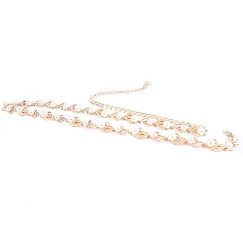 Korean-style Pearl Waist Chain Women's Fashionable All-match Belt Decorative Dress Sweet Leaf Metal Chain Waist Chain