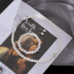 ABS Pearl Jewelry Suit Women Necklace Earrings Bracelet Three-piece Set Mother Gift Beautiful Wedding Photo Accessories