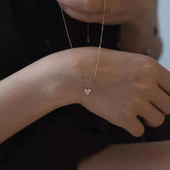 S925 Sterling Silver Plated 14K Gold Love Zircon Clavicle Chain Full Diamond Necklace Light Luxury Niche Superior Gift For Girlfriend