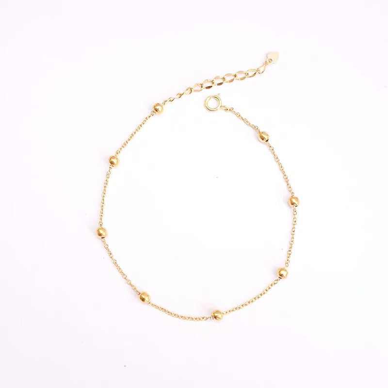 Japanese And Korean S925 Sterling Silver Plated With 14K Gold Minimalist Anklet For Women, Summer Commuting Versatile Foot Accessory, Trendy Design